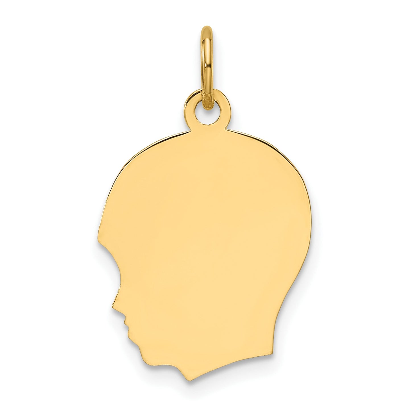14k Plain Medium .027 Gauge Facing Left Engravable Boy Head Charm