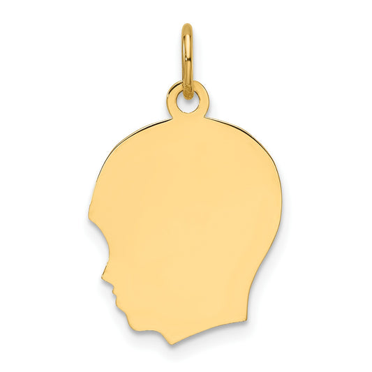 14k Plain Medium .018 Gauge Facing Left Engravable Boy Head Charm
