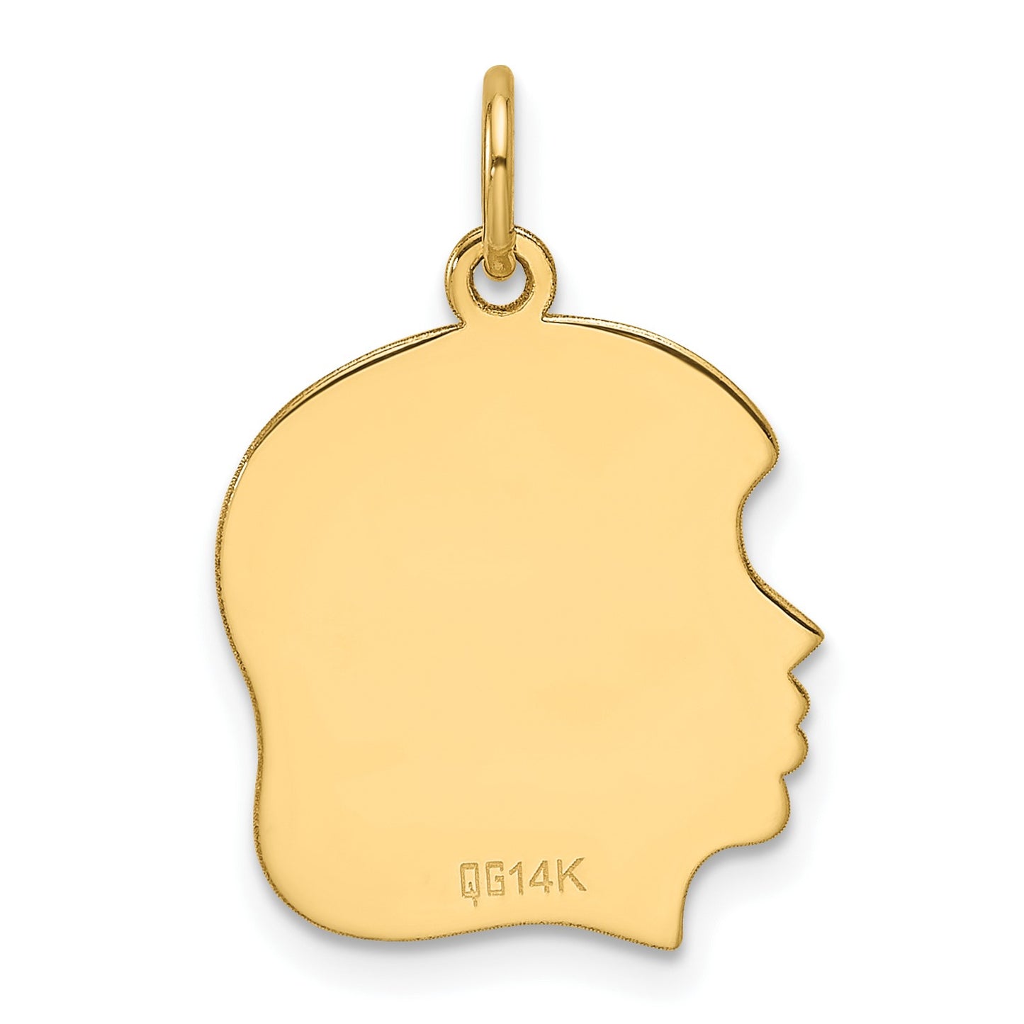 14k Plain Medium .013 Gauge Facing Left Engravable Girl Head Charm