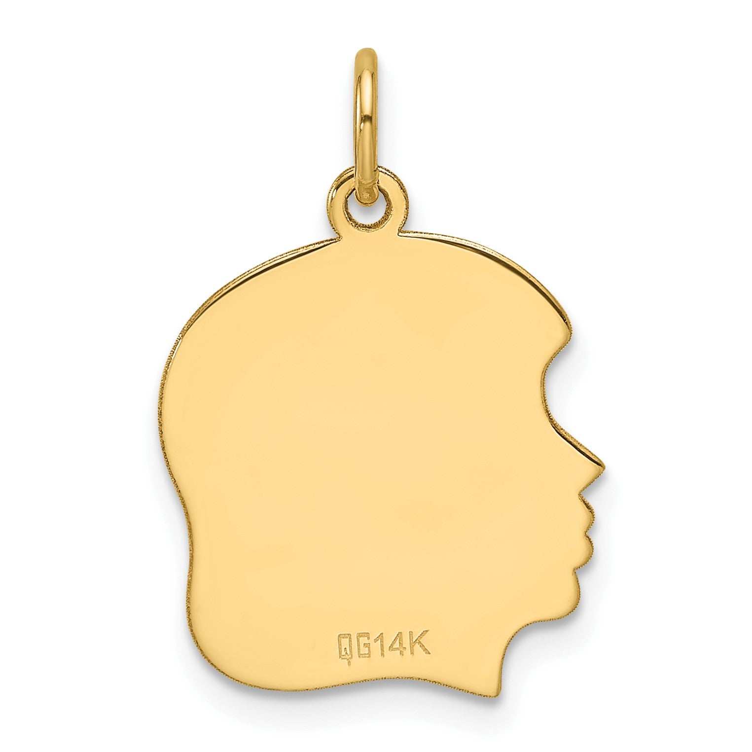 14k Plain Medium .013 Gauge Facing Left Engravable Girl Head Charm