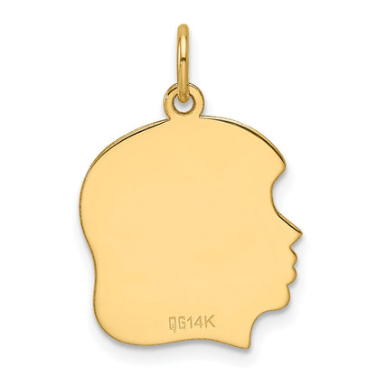 14k Plain Medium .013 Gauge Facing Left Engravable Girl Head Charm