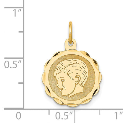 14k Boy Head on .013 Gauge 15mm Engravable Scalloped Disc Charm