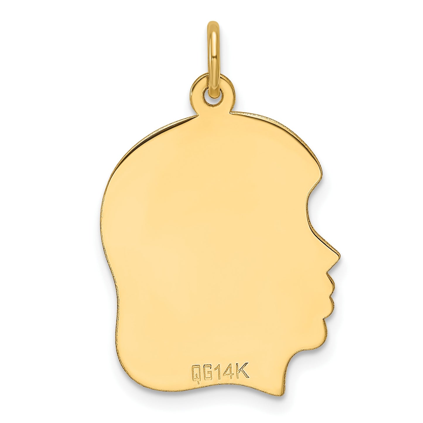 14k Plain Medium .013 Gauge Facing Left Engravable Girl Head Charm