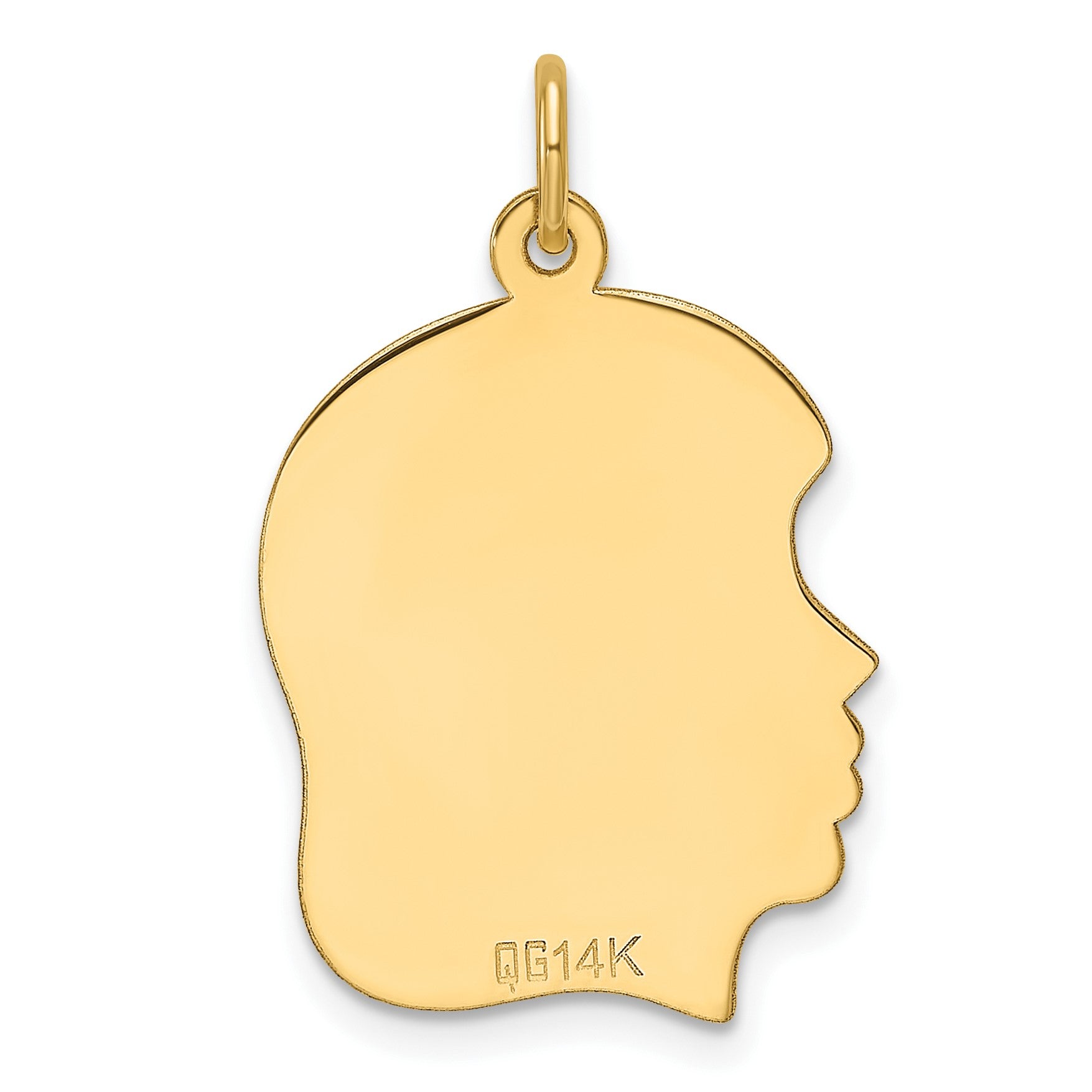 14k Plain Medium .013 Gauge Facing Left Engravable Girl Head Charm
