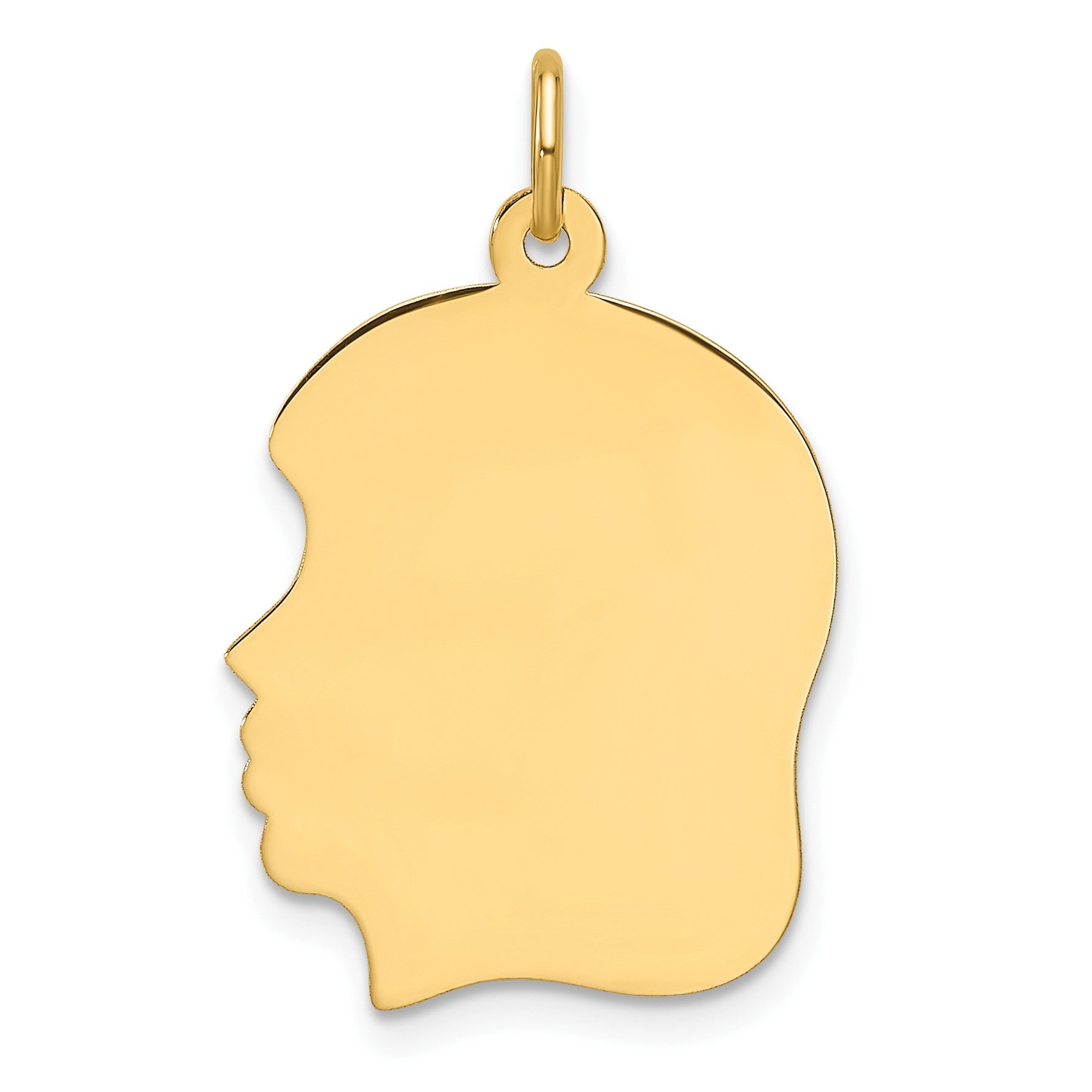 14k Plain Medium .011 Gauge Facing Left Engravable Girl Head Charm