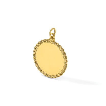 14k Plain .013 Gauge Round Engravable 24.9mm Disc with Rope Edge Charm
