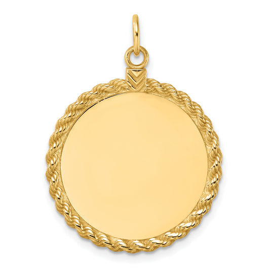 14k Plain .013 Gauge Round Engravable 24.9mm Disc with Rope Edge Charm