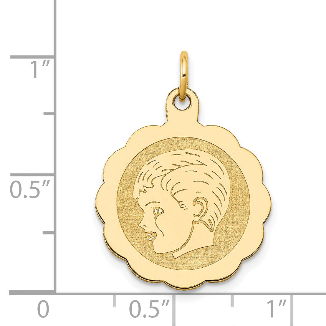 14k Boy Head on .013 Gauge 18mm Engravable Scalloped Disc Charm