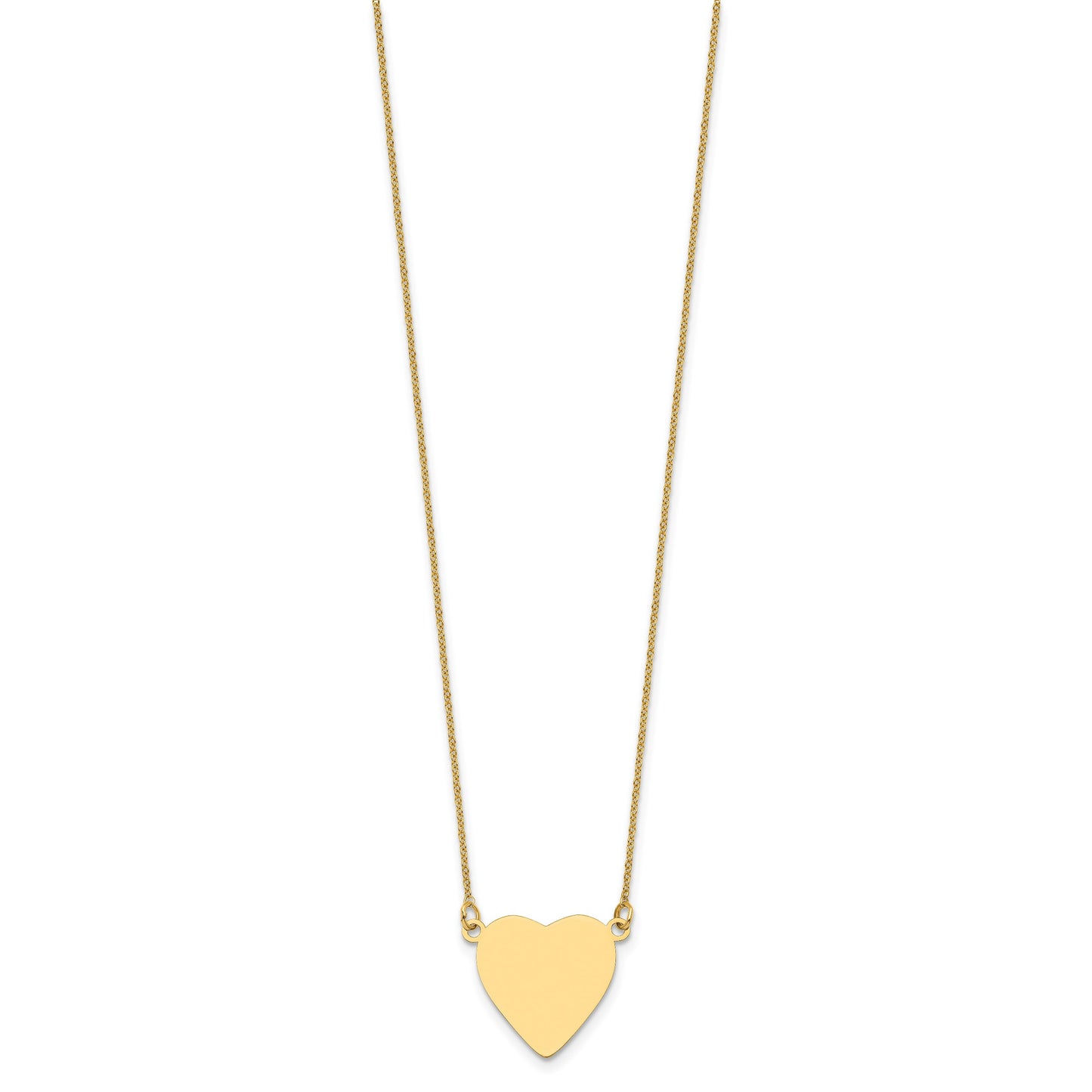 14k Plain .018 Gauge Heart Engravable 16.8x16.1mm Disc 18 inch Necklace