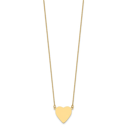 14k Plain .018 Gauge Heart Engravable 16.8x16.1mm Disc 18 inch Necklace