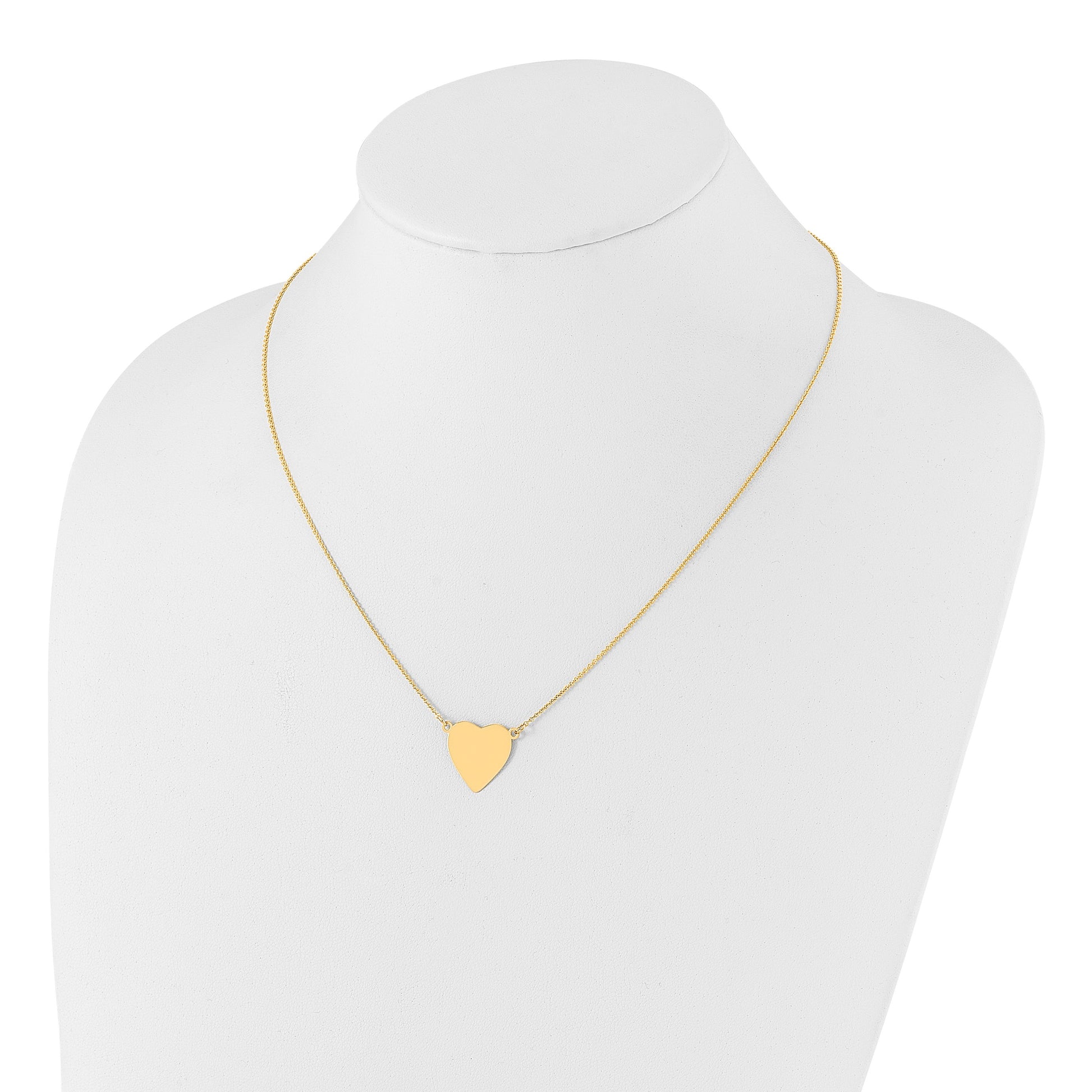 14k Plain .018 Gauge Heart Engravable 16.8x16.1mm Disc 18 inch Necklace