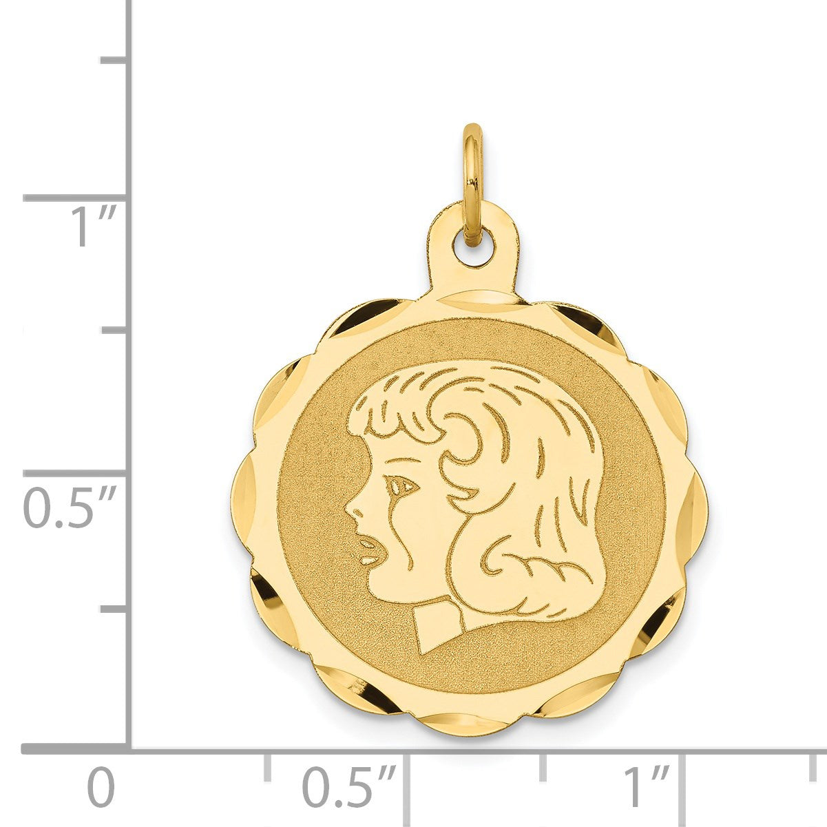 14k Girl Head on .011 Gauge 22mm Engravable Scalloped Disc Charm