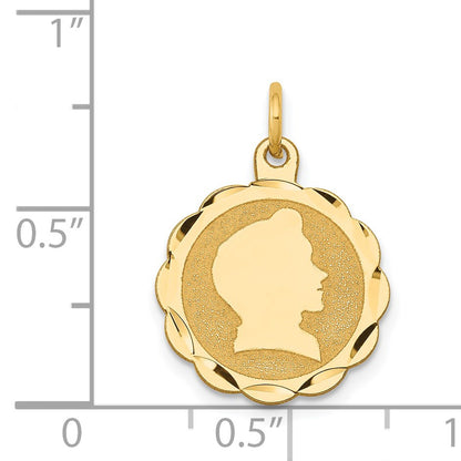 14k Boy Head on .009 Gauge Engravable Scalloped 17x15mm Disc Charm