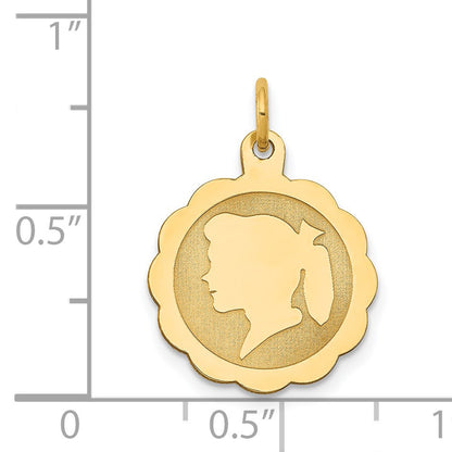 14k Girl Head on .011 Gauge Engravable Scalloped 17x15mm Disc Charm