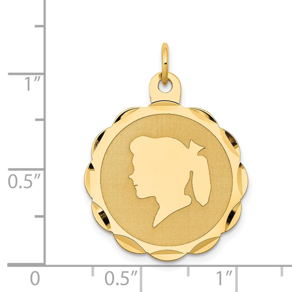 14k Girl Head on .011 Gauge Engravable Scalloped 25x22mm Disc Charm