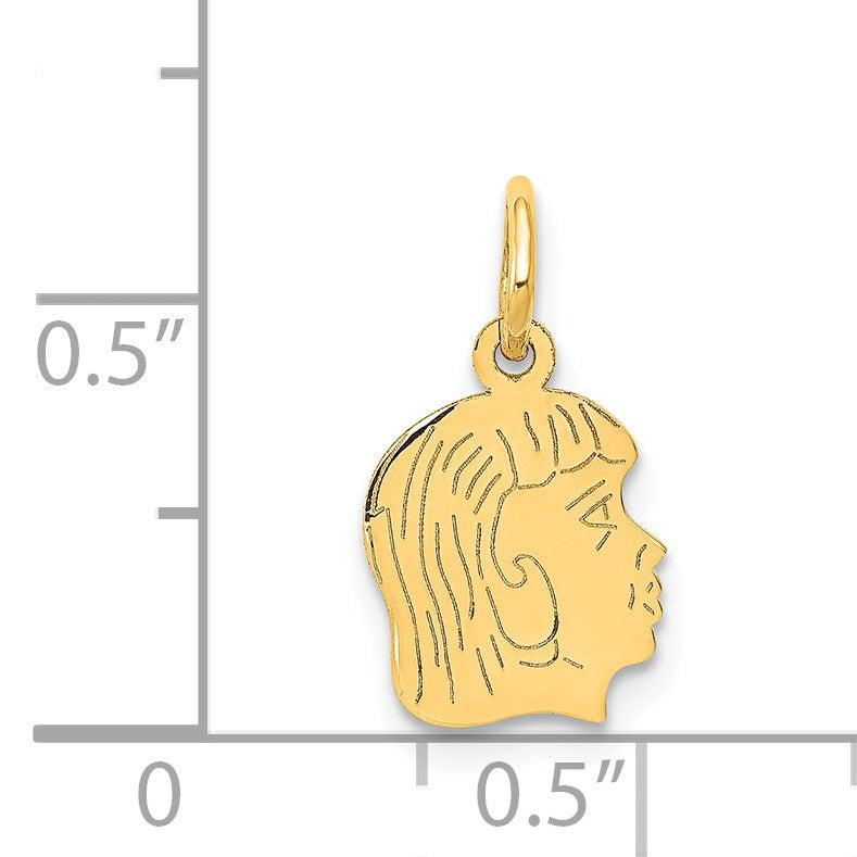 14k .013 Depth Engravable Girl Head Charm