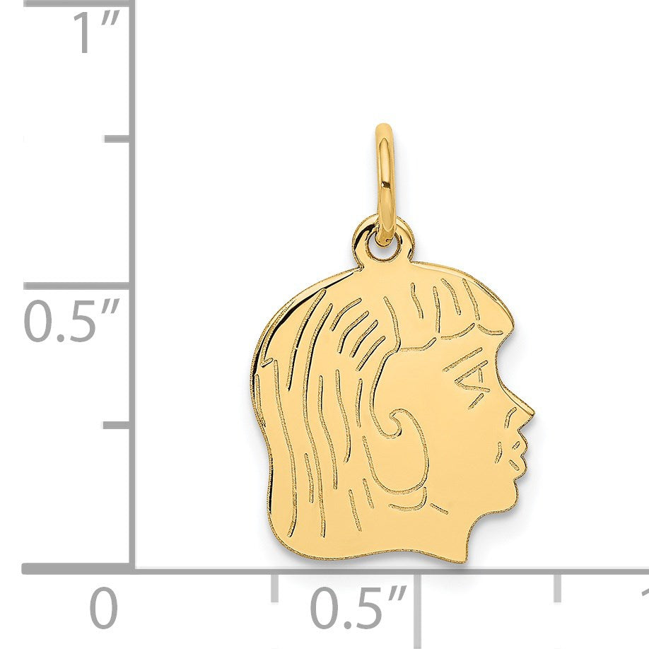 14k .013 Depth Engravable Girl Head Charm