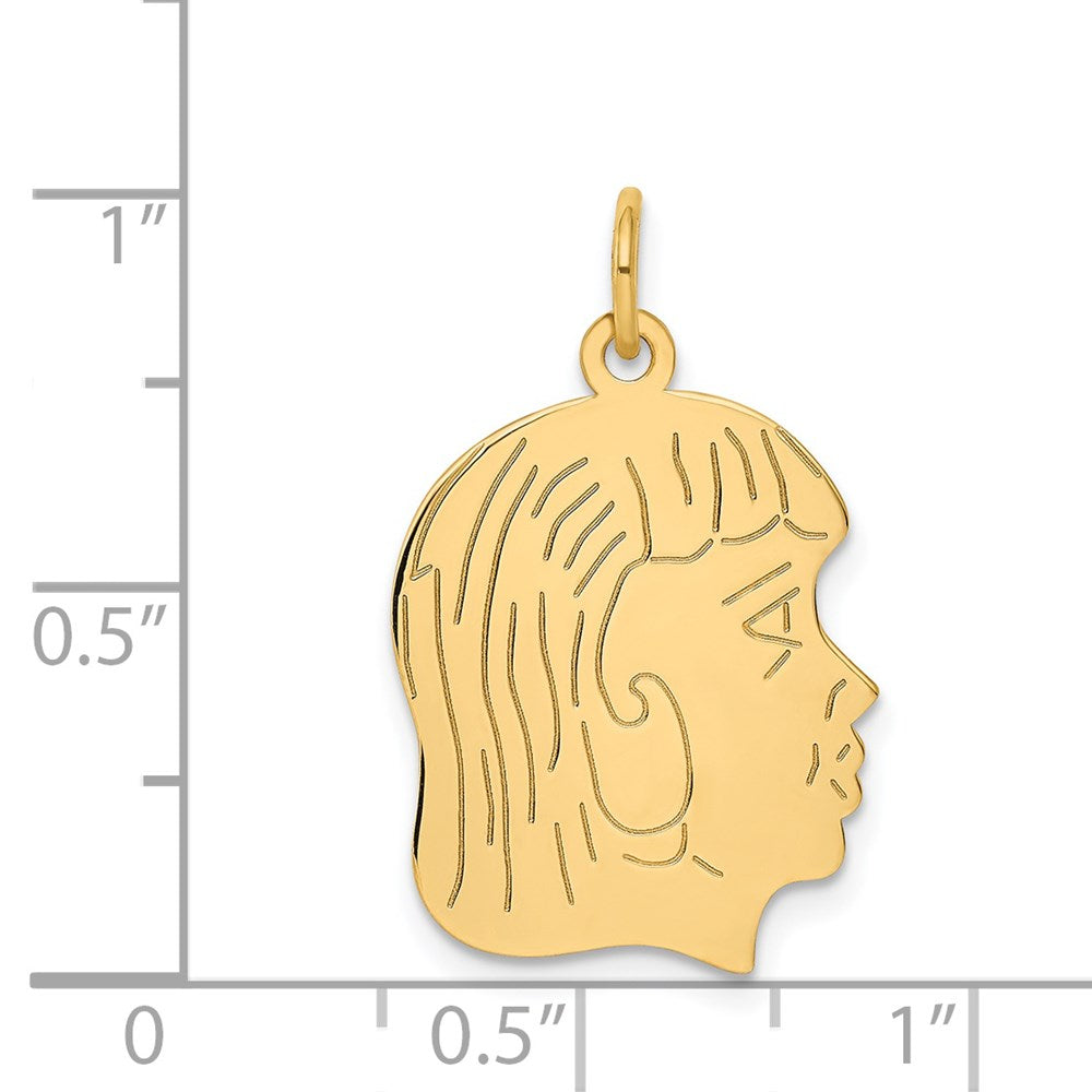 14k .011 Depth Engravable Girl Head Charm