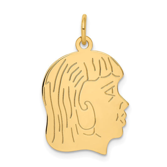 14k .011 Depth Engravable Girl Head Charm