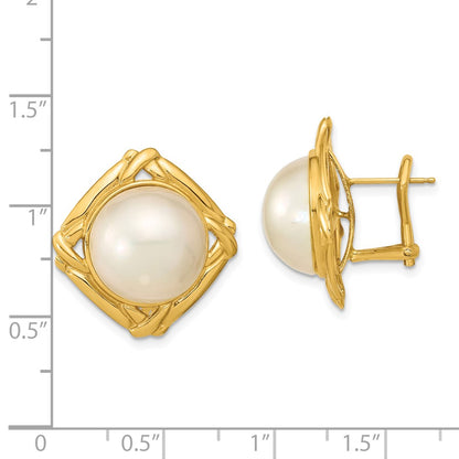 14k 13-14mm White Mabe Saltwater Cultured Pearl Omega Back Earrings