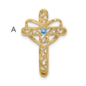 14k Polished Filigree 1-Stone Mothers Cross Pendant Mounting