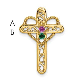 14k Polished Filigree 2-Stone Mothers Cross Pendant Mounting