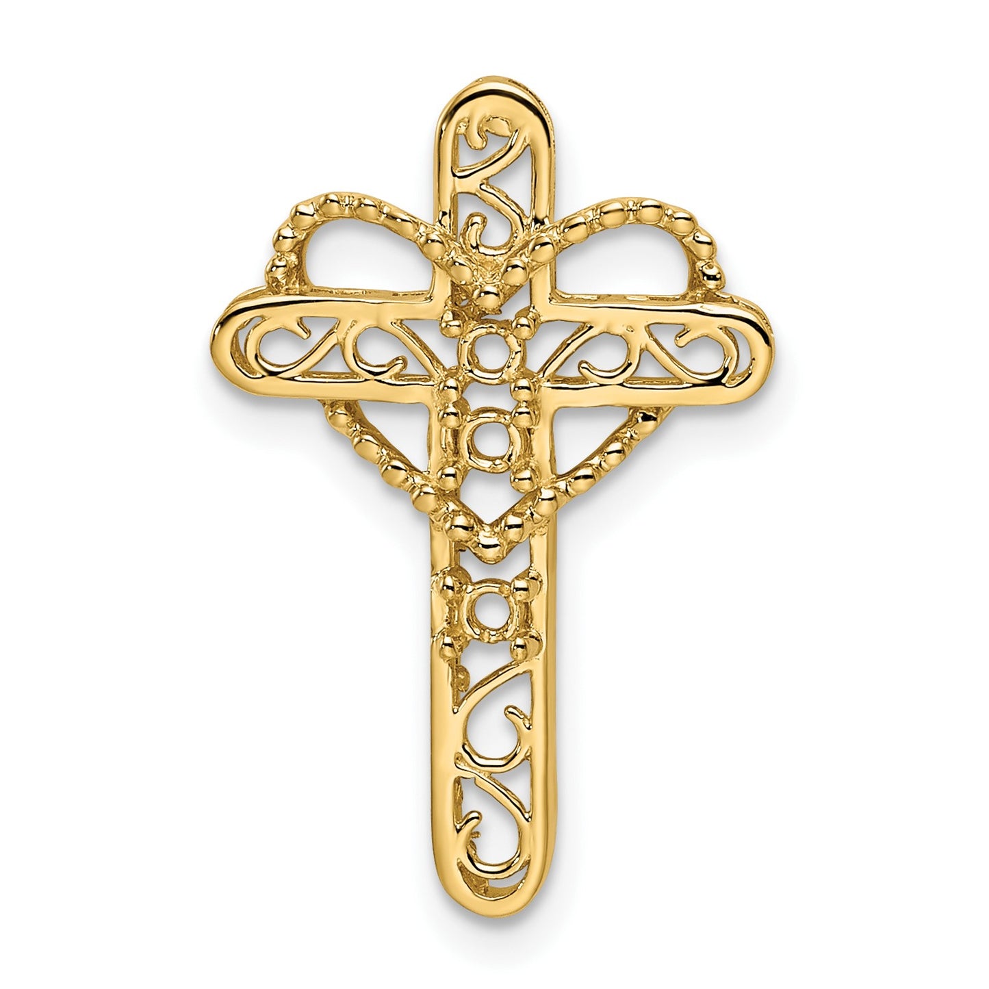 14k Polished Filigree 3-Stone Mothers Cross Pendant Mounting