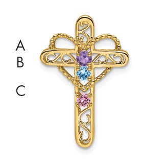 14k Polished Filigree 3-Stone Mothers Cross Pendant Mounting