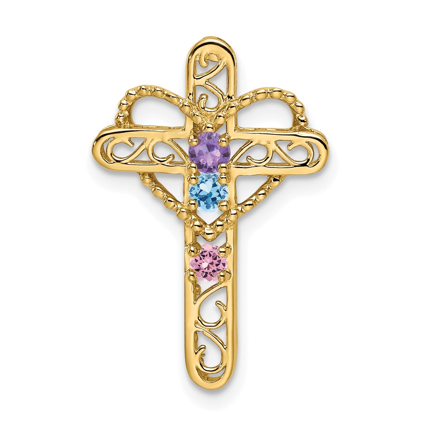 14k Polished Filigree 3-Stone Mothers Cross Pendant Mounting