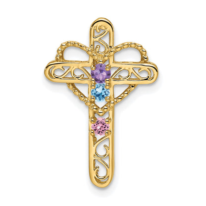14k Polished Filigree 3-Stone Mothers Cross Pendant Mounting