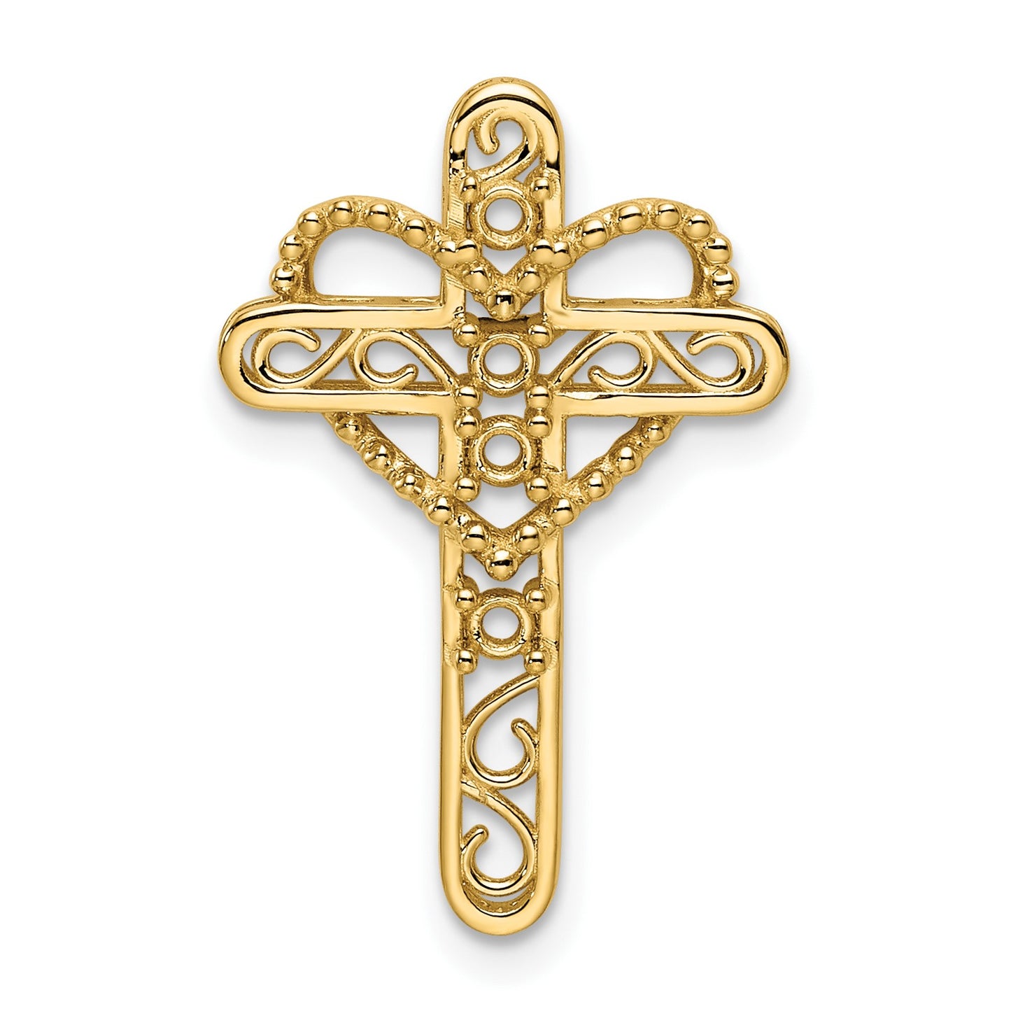 14k Polished Filigree 4-Stone Mothers Cross Pendant Mounting
