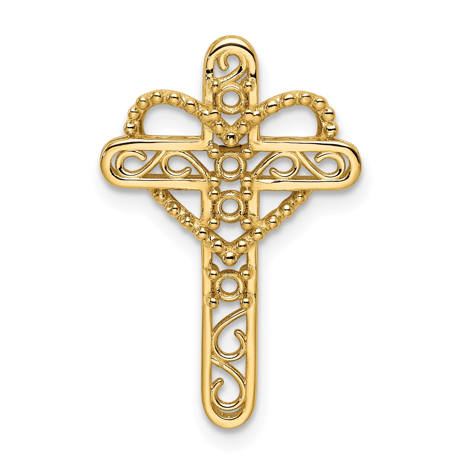 14k Polished Filigree 4-Stone Mothers Cross Pendant Mounting