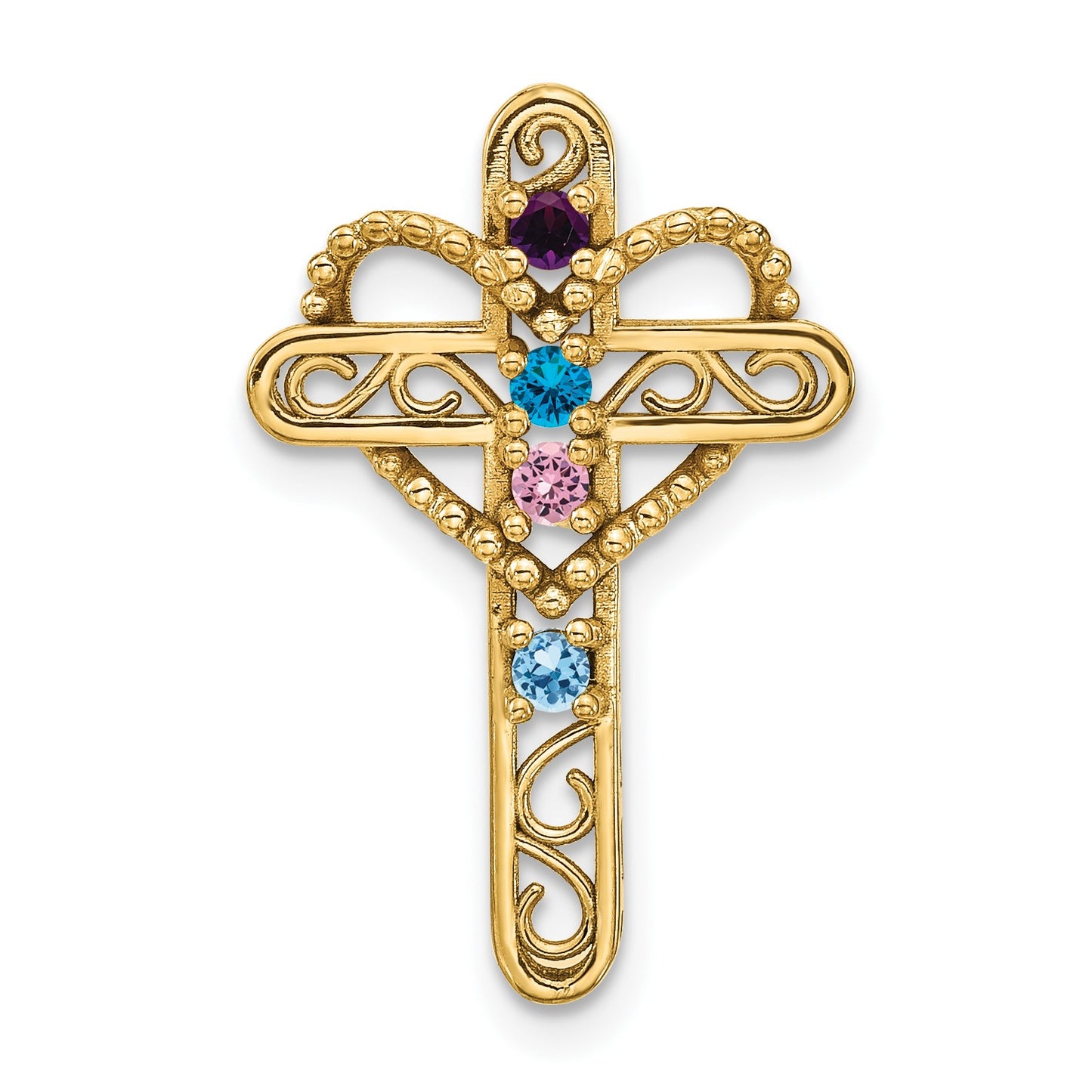 14k Polished Filigree 4-Stone Mothers Cross Pendant Mounting