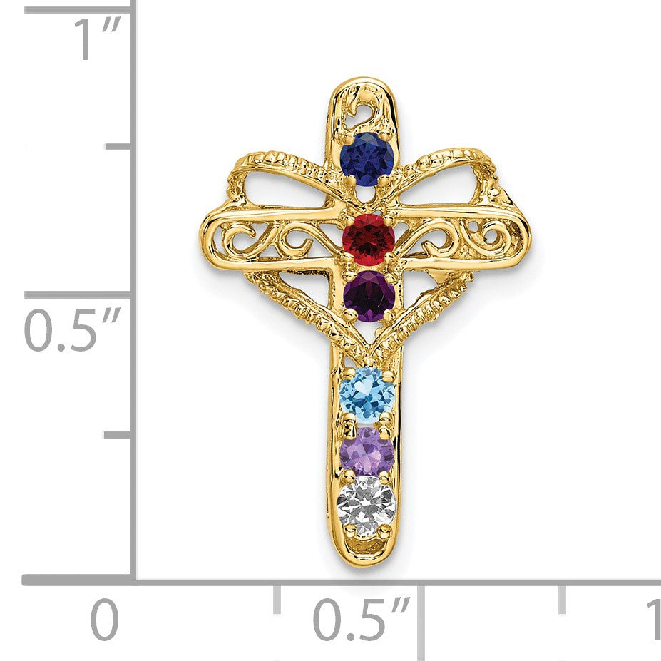 14k Polished Filigree 6-Stone Mothers Cross Pendant Mounting