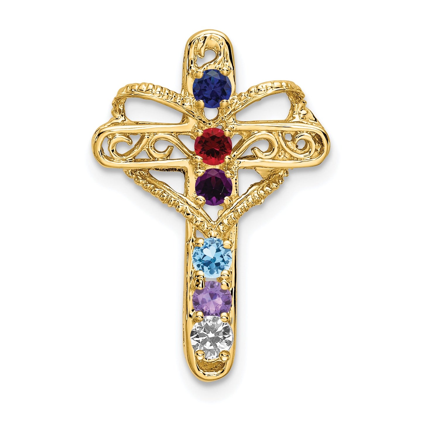 14k Polished Filigree 6-Stone Mothers Cross Pendant Mounting