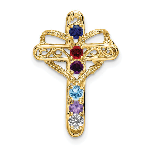 14k Polished Filigree 6-Stone Mothers Cross Pendant Mounting
