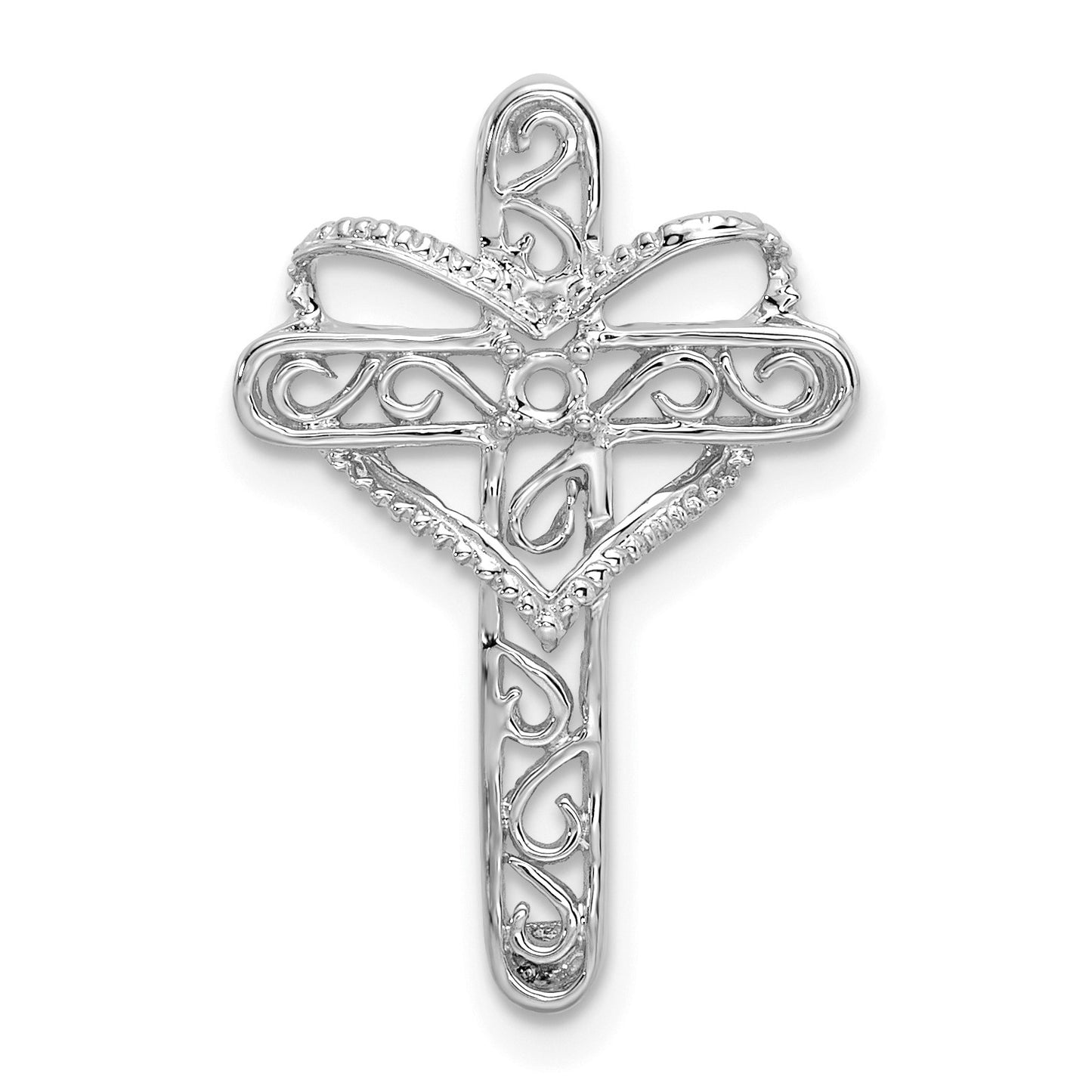 14k White Gold Polish Filigree 1-Stone Mothers Cross Pendant Mounting
