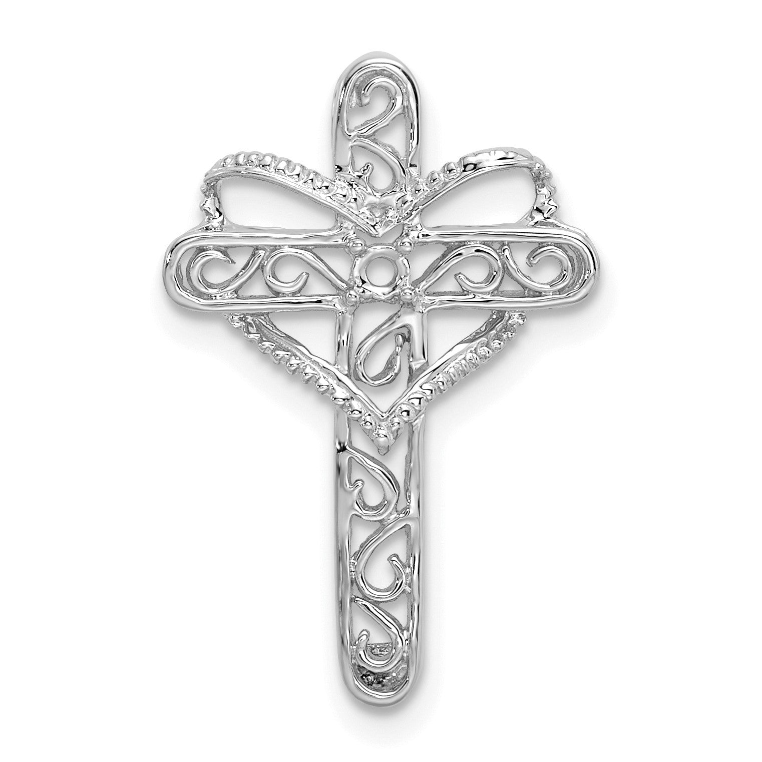 14k White Gold Polish Filigree 1-Stone Mothers Cross Pendant Mounting