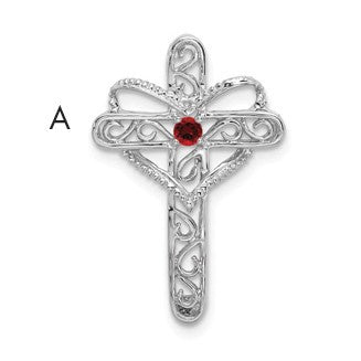 14k White Gold Polish Filigree 1-Stone Mothers Cross Pendant Mounting