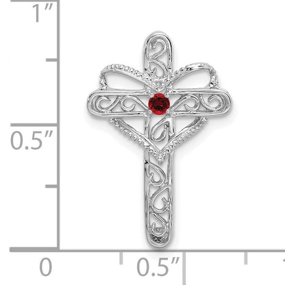14k White Gold Polish Filigree 1-Stone Mothers Cross Pendant Mounting