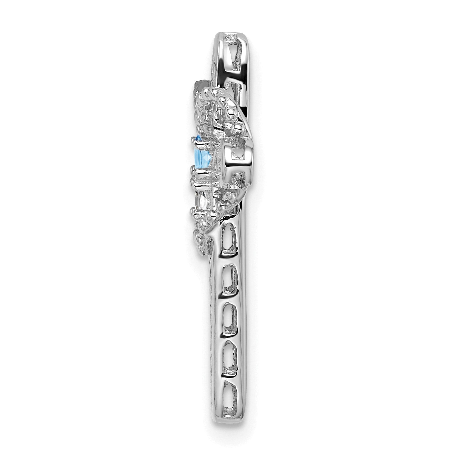 14k White Gold Polish Filigree 2-Stone Mothers Cross Pendant Mounting