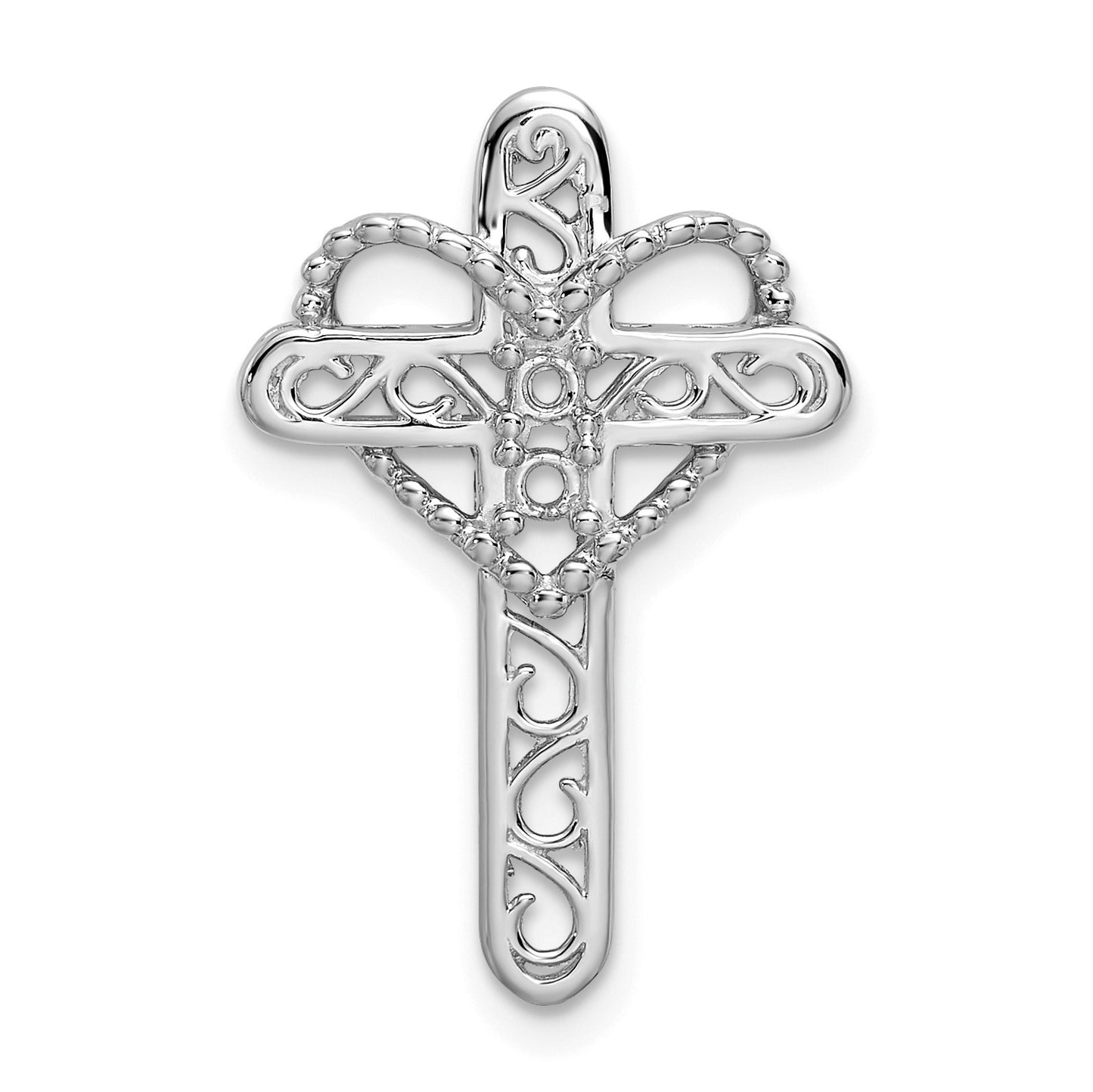 14k White Gold Polish Filigree 2-Stone Mothers Cross Pendant Mounting