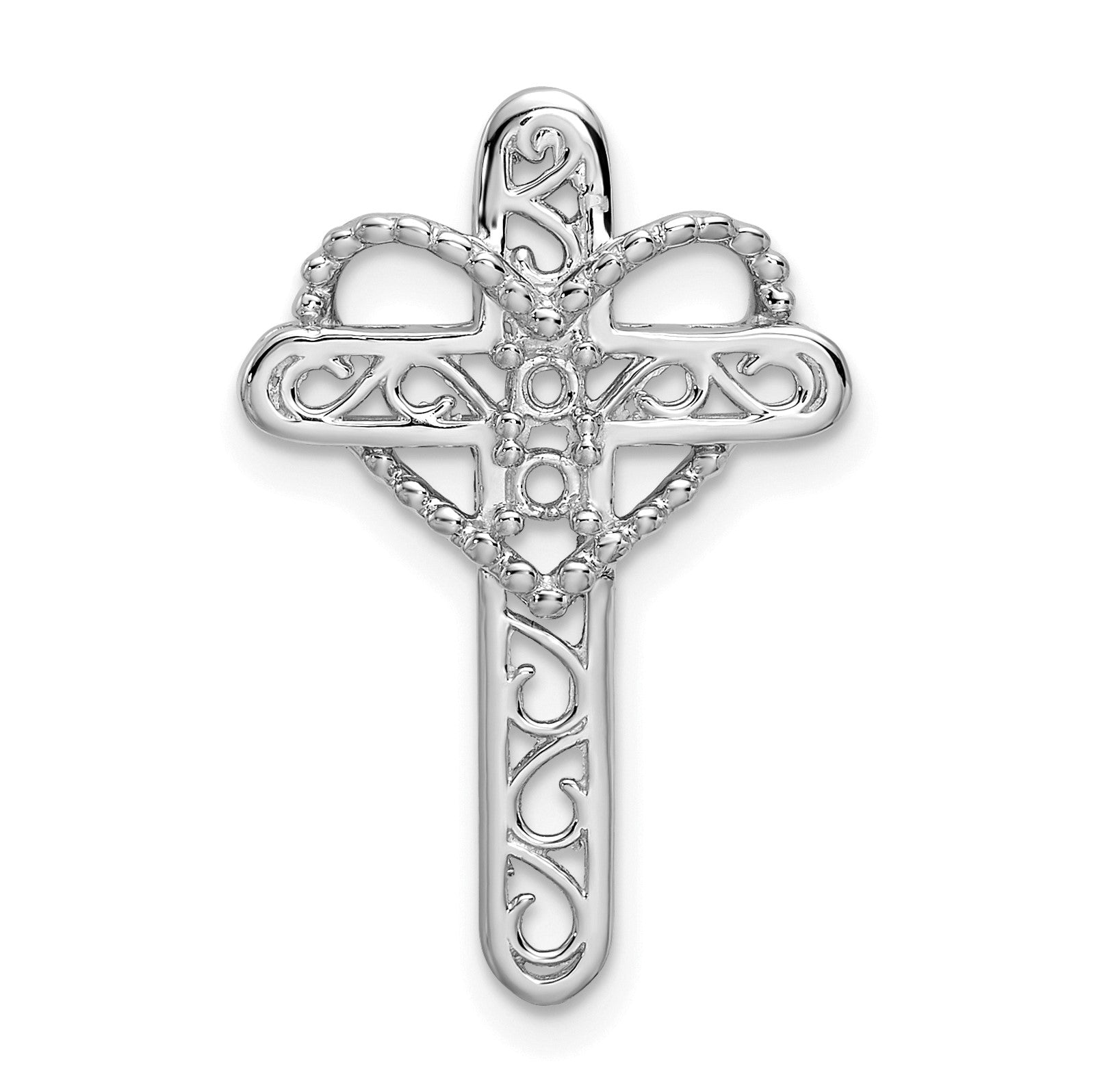 14k White Gold Polish Filigree 2-Stone Mothers Cross Pendant Mounting