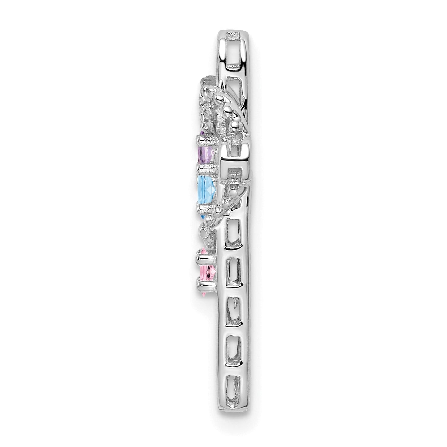 14k White Gold Polish Filigree 3-Stone Mothers Cross Pendant Mounting