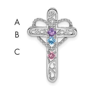 14k White Gold Polish Filigree 3-Stone Mothers Cross Pendant Mounting