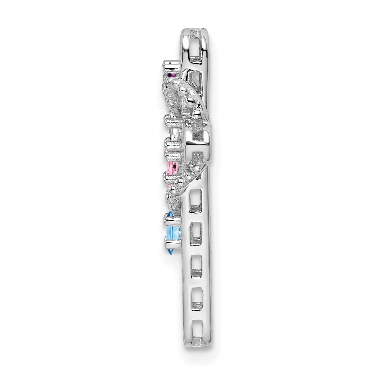 14k White Gold Polish Filigree 4-Stone Mothers Cross Pendant Mounting