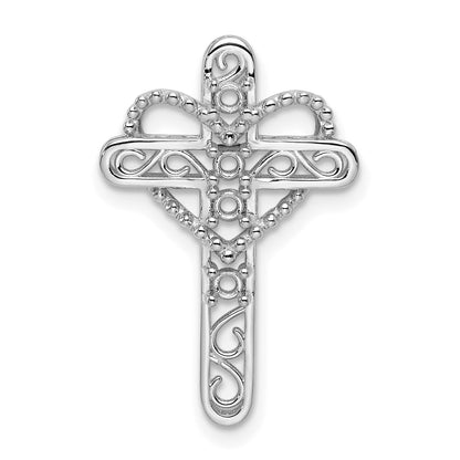 14k White Gold Polish Filigree 4-Stone Mothers Cross Pendant Mounting