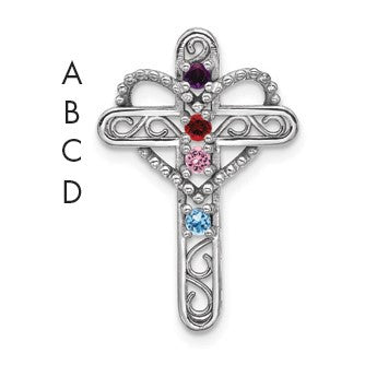 14k White Gold Polish Filigree 4-Stone Mothers Cross Pendant Mounting