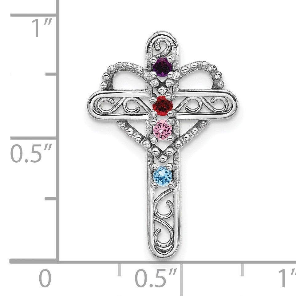 14k White Gold Polish Filigree 4-Stone Mothers Cross Pendant Mounting