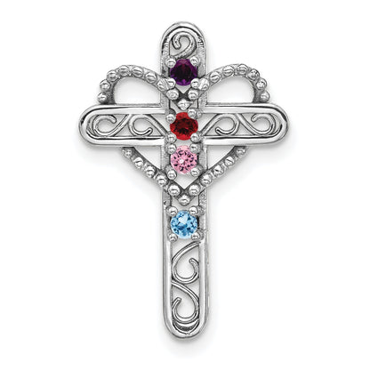 14k White Gold Polish Filigree 4-Stone Mothers Cross Pendant Mounting